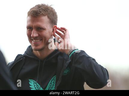 Sunderland sabato 6 gennaio 2024. Dan Burn del Newcastle United si fa sentire ai tifosi del Sunderland durante la partita di fa Cup del terzo turno tra Sunderland e Newcastle United allo Stadium of Light, Sunderland, sabato 6 gennaio 2024. (Foto: Michael driver | mi News) crediti: MI News & Sport /Alamy Live News Foto Stock