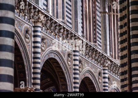 SIENA, ITALIA - 23 SETTEMBRE 2023 - Busti di papi che decorano la navata della cattedrale di Siena in Italia Foto Stock