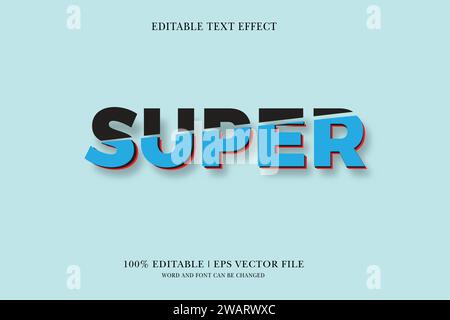 Effetto testo super modificabile con design vettoriale 3d. Illustrazione Vettoriale