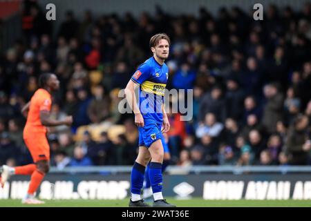 Londra, Regno Unito. 6 gennaio 2024. Armani Little dell'AFC Wimbledon visto durante il terzo turno di fa Cup tra l'AFC Wimbledon e l'Ipswich Town a Plough Lane, Londra, il 6 gennaio 2024. Foto di Carlton Myrie. Solo per uso editoriale, licenza necessaria per uso commerciale. Nessun utilizzo in scommesse, giochi o pubblicazioni di un singolo club/campionato/giocatore. Credito: UK Sports Pics Ltd/Alamy Live News Foto Stock