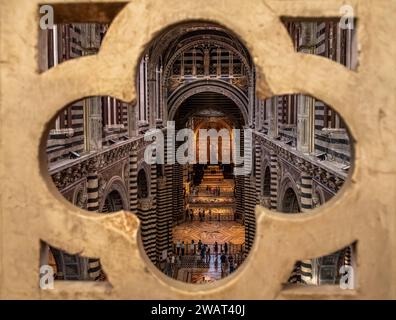 SIENA, ITALIA - 23 SETTEMBRE 2023 - Vista sulla navata della cattedrale di Siena, vista dal piano superiore Foto Stock