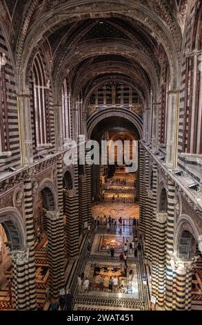 SIENA, ITALIA - 23 SETTEMBRE 2023 - Vista sulla navata della cattedrale di Siena, vista dal piano superiore Foto Stock