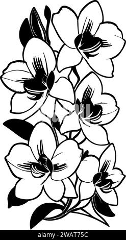 semplice disegno nero silhouette di fiori di orchidea, design Foto Stock