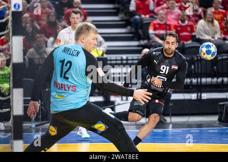 Copenhagen, Danimarca. 6 gennaio 2024. Mohammad Sanad (91), egiziano, visto durante la partita del Norlys Golden League 2024 tra Danimarca ed Egitto alla Royal Arena di Copenaghen. (Foto: Gonzales Photo/Alamy Live News Foto Stock