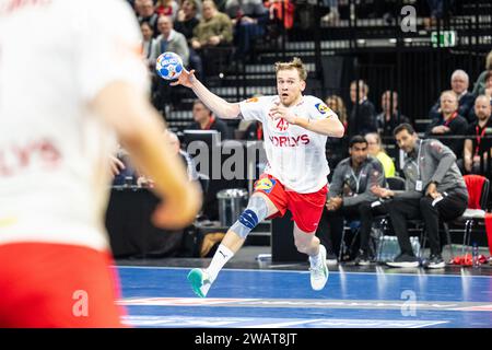 Copenhagen, Danimarca. 6 gennaio 2024. Simon Pytlick (43) della Danimarca visto durante il Norlys Golden League 2024 match tra Danimarca ed Egitto alla Royal Arena di Copenaghen. (Foto: Gonzales Photo/Alamy Live News Foto Stock