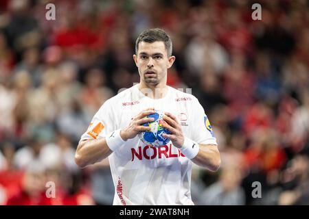 Copenhagen, Danimarca. 6 gennaio 2024. Rasmus Lauge (11) della Danimarca visto durante il Norlys Golden League 2024 match tra Danimarca ed Egitto alla Royal Arena di Copenaghen. (Foto: Gonzales Photo/Alamy Live News Foto Stock