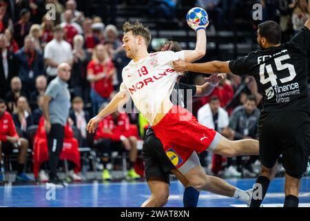 Copenhagen, Danimarca. 6 gennaio 2024. Mathias Gidsel (19) della Danimarca visto durante il Norlys Golden League 2024 match tra Danimarca ed Egitto alla Royal Arena di Copenaghen. (Foto: Gonzales Photo/Alamy Live News Foto Stock