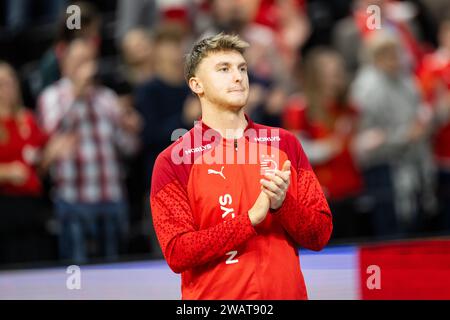 Copenhagen, Danimarca. 6 gennaio 2024. Emil Madsen della Danimarca è stato visto durante la partita del Norlys Golden League 2024 tra Danimarca ed Egitto alla Royal Arena di Copenaghen. (Foto: Gonzales Photo/Alamy Live News Foto Stock