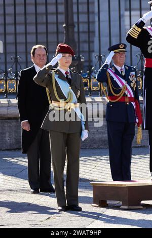 La Principessa Leonor di Spagna partecipa alla cerimonia di Pascua Militar al Palazzo reale il 6 gennaio 2024 a Madrid, Spagna Foto Stock