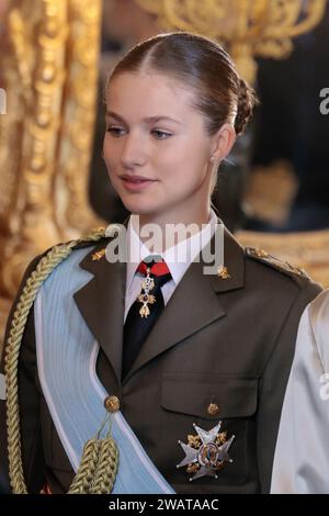 Madrid, Spagna. 6 gennaio 2024. La Principessa Leonor di Spagna partecipa alla cerimonia di Pascua Militar al Palazzo reale il 6 gennaio 2024 a Madrid, Spagna (foto di Oscar Gonzalez/Sipa USA) (foto di Oscar Gonzalez/Sipa USA) credito: SIPA USA/Alamy Live News Foto Stock