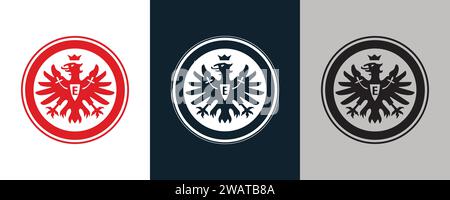 Eintracht Frankfurt colore bianco e nero Logo a 3 stili club di calcio professionistico tedesco, illustrazione vettoriale immagine riassuntiva modificabile Illustrazione Vettoriale