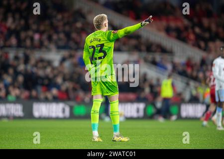 Middlesbrough sabato 6 gennaio 2024. Il portiere del Middlesbrough Tom Glover durante il terzo turno di fa Cup tra Middlesbrough e Aston Villa al Riverside Stadium di Middlesbrough sabato 6 gennaio 2024. (Foto: Trevor Wilkinson | mi News) crediti: MI News & Sport /Alamy Live News Foto Stock