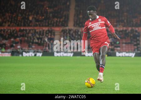 Middlesbrough sabato 6 gennaio 2024. Alex Bangura del Middlesbrough durante il terzo turno di fa Cup tra Middlesbrough e Aston Villa al Riverside Stadium di Middlesbrough sabato 6 gennaio 2024. (Foto: Trevor Wilkinson | mi News) crediti: MI News & Sport /Alamy Live News Foto Stock