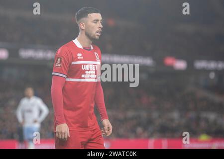 Middlesbrough sabato 6 gennaio 2024. Sam Greenwood del Middlesbrough durante il terzo turno di fa Cup tra Middlesbrough e Aston Villa al Riverside Stadium di Middlesbrough sabato 6 gennaio 2024. (Foto: Trevor Wilkinson | mi News) crediti: MI News & Sport /Alamy Live News Foto Stock