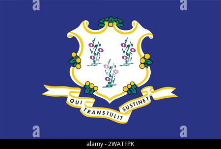Alta bandiera dettagliata del Connecticut. Bandiera dello stato del Connecticut, bandiera nazionale del Connecticut. Bandiera dello stato del Connecticut. USA. America. Illustrazione Vettoriale