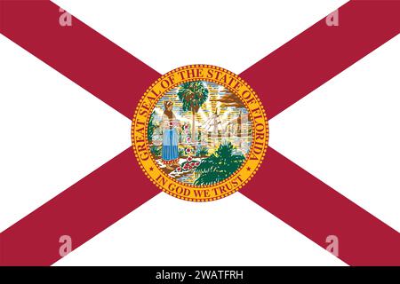 Alta bandiera dettagliata della Florida. Bandiera dello stato della Florida, bandiera nazionale della Florida. Bandiera dello stato della Florida. USA. America. Illustrazione Vettoriale