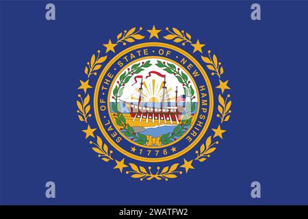 Alta bandiera dettagliata del New Hampshire. Bandiera dello stato del New Hampshire, bandiera del New Hampshire. Bandiera dello stato del New Hampshire. USA. America. Illustrazione Vettoriale