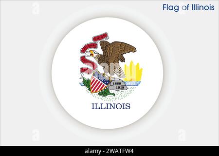 Alta bandiera dettagliata dell'Illinois. Bandiera dello stato dell'Illinois, bandiera nazionale dell'Illinois. Bandiera dello stato dell'Illinois. USA. America. Illustrazione Vettoriale