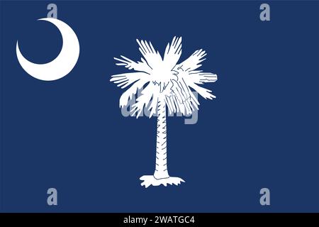 Bandiera molto dettagliata della Carolina del Sud. Bandiera dello stato del South Carolina, bandiera nazionale del South Carolina. Bandiera dello stato della Carolina del Sud. USA. America. Illustrazione Vettoriale