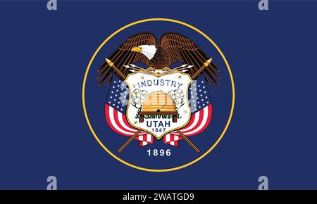Alta bandiera dettagliata dello Utah. Bandiera dello stato dello Utah, bandiera nazionale dello Utah. Bandiera dello stato dello Utah. USA. America. Illustrazione Vettoriale