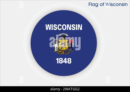 Bandiera molto dettagliata del Wisconsin. Bandiera dello stato del Wisconsin, bandiera nazionale del Wisconsin. Bandiera dello stato del Wisconsin. USA. America. Illustrazione Vettoriale