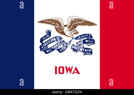 Alta bandiera dettagliata dell'Iowa. Bandiera dello stato dell'Iowa, bandiera nazionale dell'Iowa. Bandiera dello stato dell'Iowa. USA. America. Foto Stock