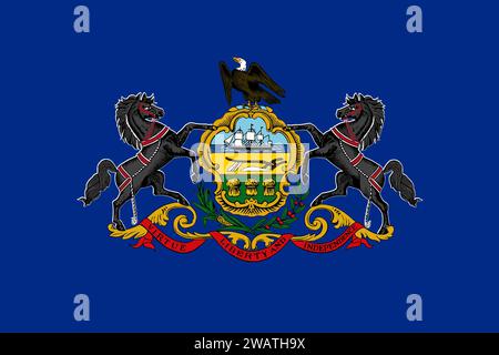 Bandiera molto dettagliata della Pennsylvania. Bandiera dello stato della Pennsylvania, bandiera nazionale della Pennsylvania. Bandiera dello stato della Pennsylvania. USA. America. Foto Stock