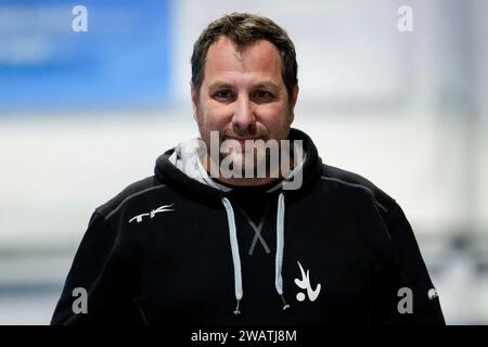 Mannheim, Deutschland. 6 gennaio 2024. Sven Lindemann (Trainer, Cheftrainer, TSVMH), Einzelbild, Einzelfoto, Aktion, Action, Porträt, Ritratto, 06.01.2024, Mannheim (Deutschland), Hallenhockey, 1. Bundesliga Süd, Damen, TSV Mannheim - Münchner SC/dpa/Alamy Live News Foto Stock