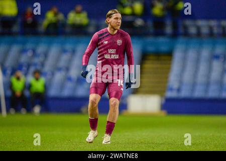 Josh Bowler di Cardiff City durante la partita del terzo turno della Emirates fa Cup Sheffield Wednesday vs Cardiff City a Hillsborough, Sheffield, Regno Unito, 6 gennaio 2024 (foto di Craig Cresswell/News Images) Foto Stock