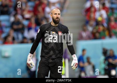 Vanja Milinkovic-Savic della Serbia vista durante la partita della Coppa del mondo FIFA Qatar 2022 tra Camerun e Serbia allo stadio al Janoub. Punteggio finale: Camerun 3:3 Serbia. Foto Stock