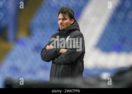 Sheffield, Regno Unito. 6 gennaio 2024. Sheffield Wednesday Manager Danny Rohl durante lo Sheffield Wednesday FC contro Cardiff City FC Emirates fa Cup, 3° turno, partita all'Hillsborough Stadium, Sheffield, Inghilterra, Regno Unito il 6 gennaio 2024 credito: Every Second Media/Alamy Live News Foto Stock