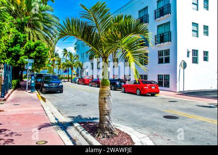 Scoprite il Lincoln Arms Suites, un gioiello ristrutturato vicino al Miami Beach Convention Center. Monolocali eleganti con terrazza solarium sul tetto. Vicino a Lincoln Road e Be Foto Stock