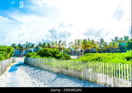 Esplora la bellezza paesaggistica di Miami con i sentieri dell'oceano e i famosi monumenti storici. Scopri foto di alta qualità di sentieri in legno e sentieri di sabbia. Piano yo Foto Stock