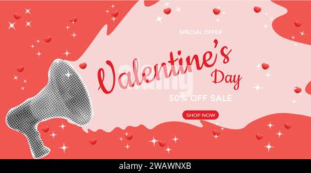 Adesivo strappato per il collage dell'altoparlante. Megafono retrò per il collage multimediale misto.elemento punk Grunge. Offerta speciale San Valentino.illustrazione vettoriale Illustrazione Vettoriale