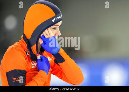 Heerenveen, Paesi Bassi. 6 gennaio 2024. HEERENVEEN, PAESI BASSI - 6 GENNAIO: Antoinette Rijpma-De Jong gareggia sui 1500 m delle donne durante i campionati europei di pattinaggio di velocità ISU a Thialf il 6 gennaio 2024 a Heerenveen, Paesi Bassi. (Foto di Douwe Bijlsma/Orange Pictures) credito: dpa/Alamy Live News Foto Stock