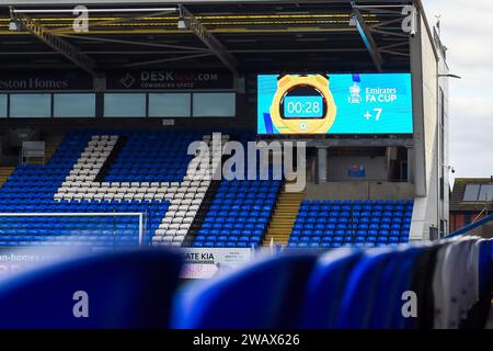 Peterborough domenica 7 gennaio 2024. Tabellone dei punteggi prima della partita del terzo turno di fa Cup tra Peterborough e Leeds United a London Road, Peterborough, domenica 7 gennaio 2024. (Foto: Kevin Hodgson | mi News) crediti: MI News & Sport /Alamy Live News Foto Stock