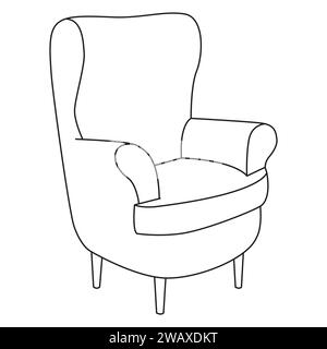 Icona profilo vettoriale poltrona Home. Comoda sedia su sfondo bianco. Poltrona isolata per la casa. Bianco e nero. Art Therapy Coloring page illustrazione vettoriale Illustrazione Vettoriale
