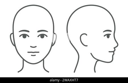 Diagramma del profilo del viso e della testa (senza capelli). Modello di testa unisex vuoto per infografica medica. Illustrazione vettoriale isolata. Illustrazione Vettoriale