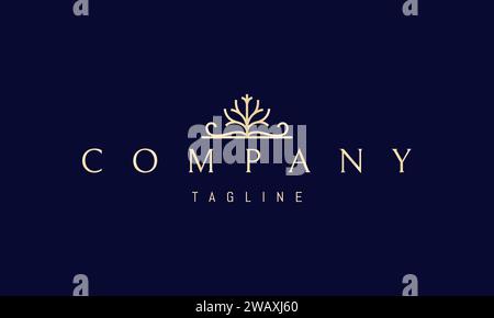 Logo Vector Golden con un'immagine astratta di un albero sullo sfondo di un libro aperto. Illustrazione Vettoriale