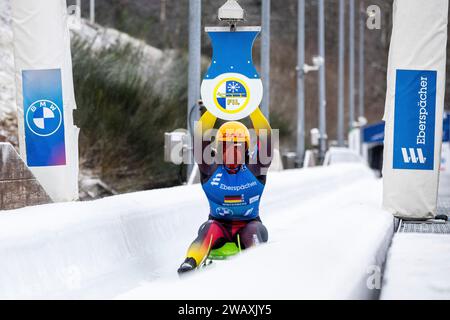 Deutschland. 7 gennaio 2024. Max Langenhan (Deutschland), Team Staffel, Eberspächer Luge World Cup 2023/204 Winterberg (GER), 7. Januar 2024, Winterberg/Nordrhein-Westfalen/Deutschland, foto: Eibner/Socher Credit: dpa/Alamy Live News Foto Stock