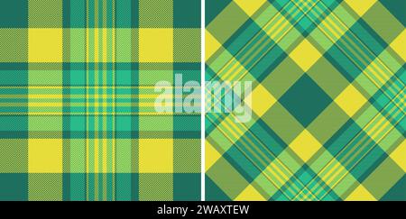 Motivo di sfondo a quadri in tessuto a quadri senza cuciture con un tessuto a trama vettoriale tartan. Set in colori vivaci per eleganti motivi Vichy per i capi di abbigliamento. Illustrazione Vettoriale