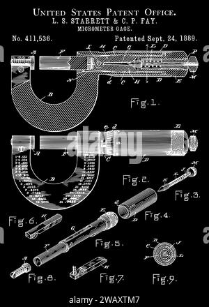 1889 brevetto per calibro micrometrico Vintage Illustrazione Vettoriale