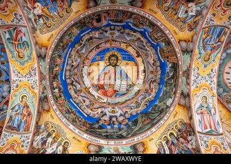 Dettagli di un affresco al Monastero di San Giovanni di Rila. Sofia, Bulgaria, Europa sudorientale. Foto Stock