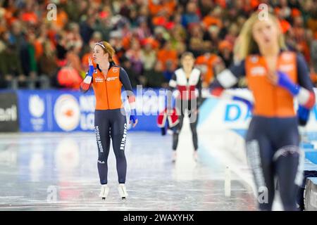 Heerenveen, Paesi Bassi. 7 gennaio 2024. HEERENVEEN, PAESI BASSI - 7 GENNAIO: Antoinette Rijpma-De Jong gareggia sui 1000 m delle donne durante i campionati europei di pattinaggio di velocità ISU a Thialf il 7 gennaio 2024 a Heerenveen, Paesi Bassi. (Foto di Douwe Bijlsma/Orange Pictures) credito: dpa/Alamy Live News Foto Stock