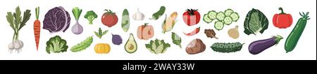 Insieme di icone vettoriali di verdure diverse isolate. Illustrazione Vettoriale