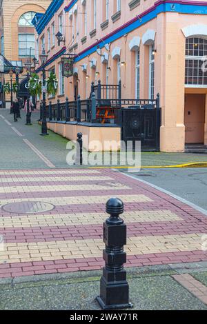 Guardando da Bastion Square a Government Street a Victoria, Canada Foto Stock