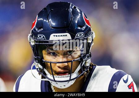 6 gennaio 2024: Il quarterback degli Houston Texans C.J. Stroud (7) durante l'azione della NFL contro gli Indianapolis Colts al Lucas Oil Stadium di Indianapolis, Indiana. John Mersits/CSM. Foto Stock