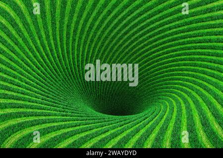 Sfondo del tunnel astratto a spirale a righe erbose. Imbuto per illusione ottica. Rendering 3D. Foto Stock