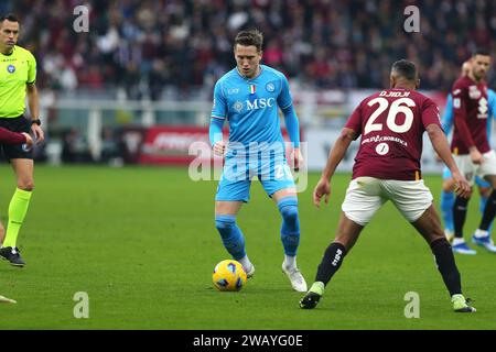 Piotr Zielinski durante la partita di serie A tra Torino FC e SSC Napoli il 7 gennaio 2024 allo Stadio Olimpico grande Torino di Torino. Foto Stock