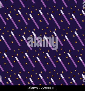 Modello senza cuciture di bacchette magiche con stelle decorative in viola alla moda. Texture di sfondo astratta. EPS. Concetto di progettazione vettoriale per il confezionamento, lo sfondo o il Web, le schede, i poster e altri usi diversi Illustrazione Vettoriale